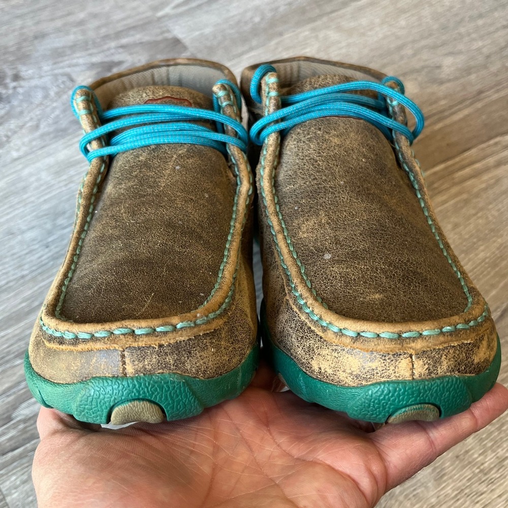 Twisted X Chukka Driving Moc Distressed Tan Bomber Leather Turquoise Womens 9 - Picture 5 of 9